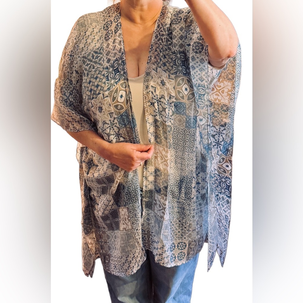 Cotton Kimono Lightweight Blue & Cream